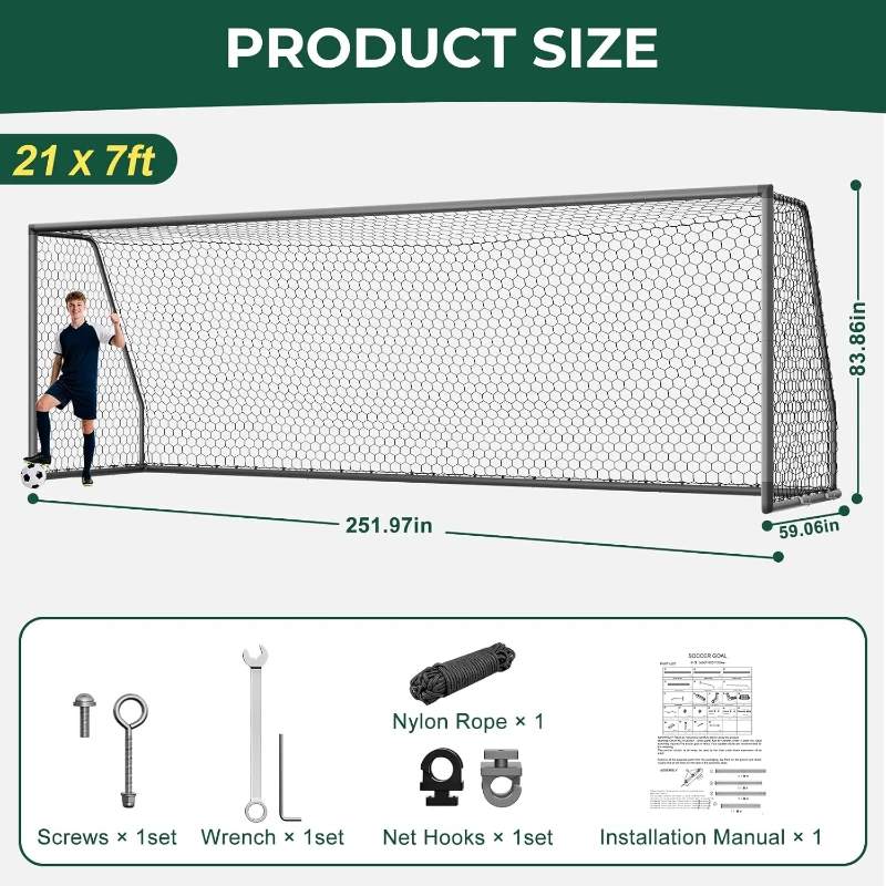 MOPHOTO Aluminum Soccer Goal — Sizes 6x4 to 24x8 for Training, Clubs & School Use