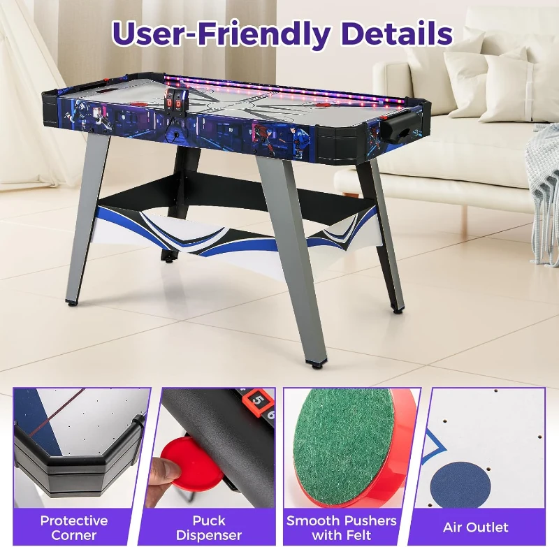 Goplus 54"" LED Air Hockey Table with Electronic Scoreboard & Lighting
