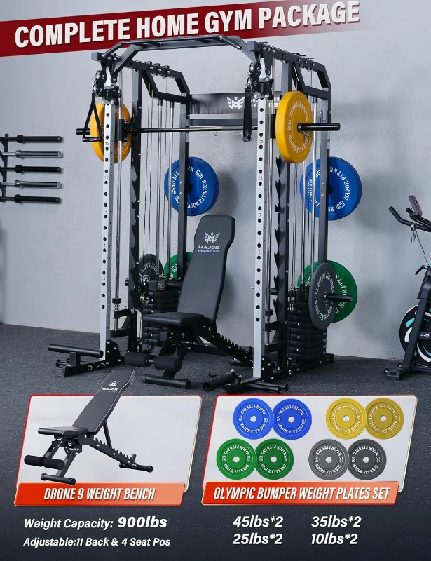 Major Fitness Drone2 Advanced Smith Machine & All-in-One Home Gym – Cable Crossover, Dual LAT Systems, Aluminum Pulley Set, Power Cage