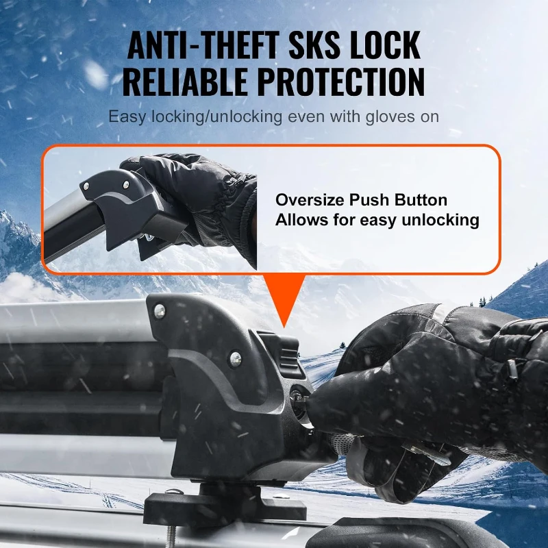 VEVOR Universal Car Roof Rack — 31.7 in Aluminum Ski & Snowboard Carrier with Lock