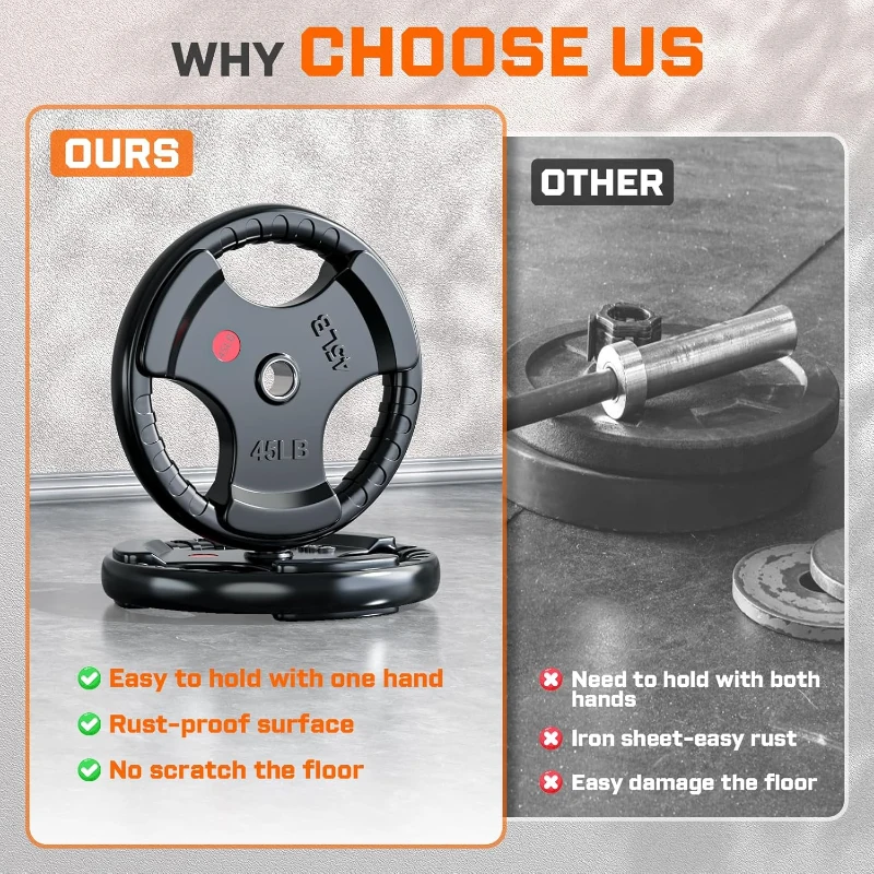 XDDIAS 260 lb Olympic Rubber Bumper Plate Set – 2-Inch Barbell Plates with Easy-Grip Handles and Steel Ring Insert