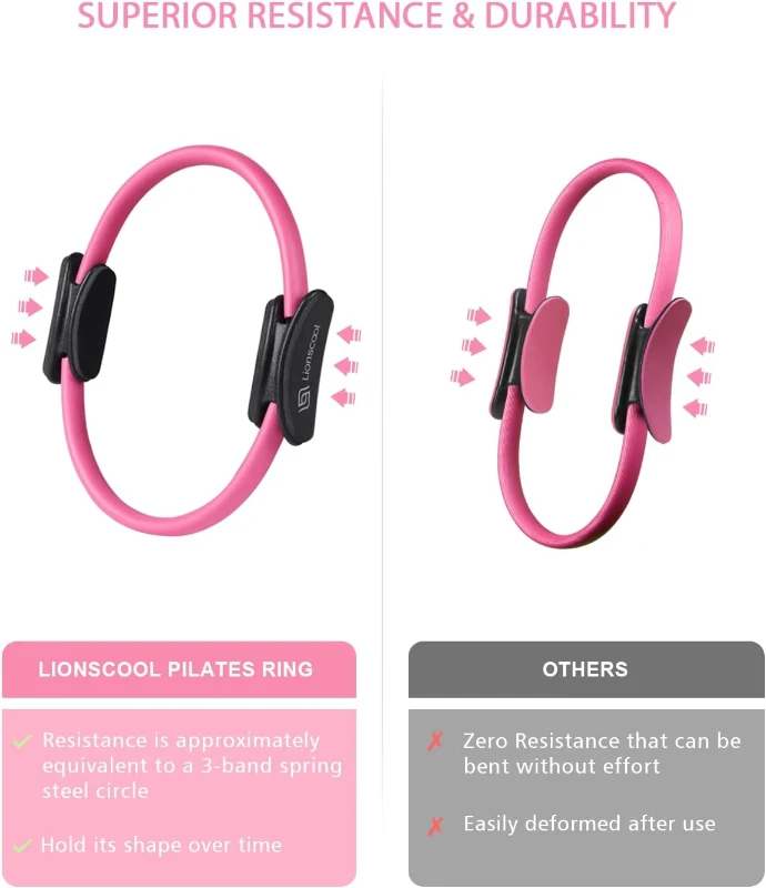 LIONSCOOL 14-inch Anti-Deformation Pilates Ring Set with Padded Handles, Mini Ball, Resistance Bands, Guide & Bag