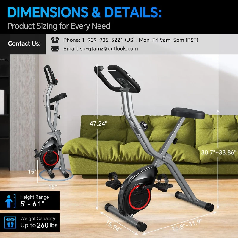 2025 X-Bike 816 Compact Foldable Exercise Bike — 5-in-1 Home Stationary Bike with 16-Level Quiet Magnetic Resistance, Portable Design and LCD Monitor (260 lb Capacity)