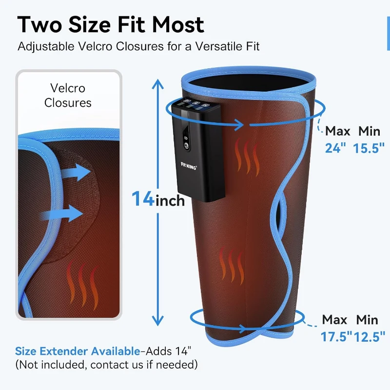 FIT KING Rechargeable Cordless Calf Compression Massager with Heat — 3 Heat Levels, 3 Modes & Intensities for Circulation, Edema, RLS & Pain Relief — Portable Gift