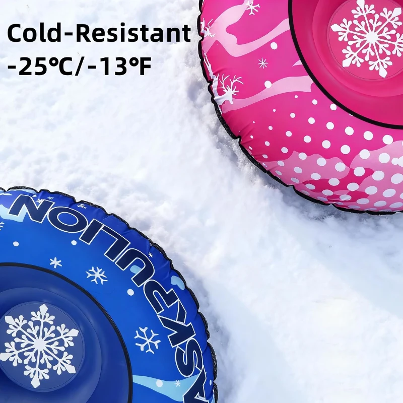 48"" Heavy-Duty Inflatable Snow Tube with Canvas Cover, Padded Handles, Thick Bottom & Tow Rope — Cold-Resistant Winter Sled (Includes Repair Patches)