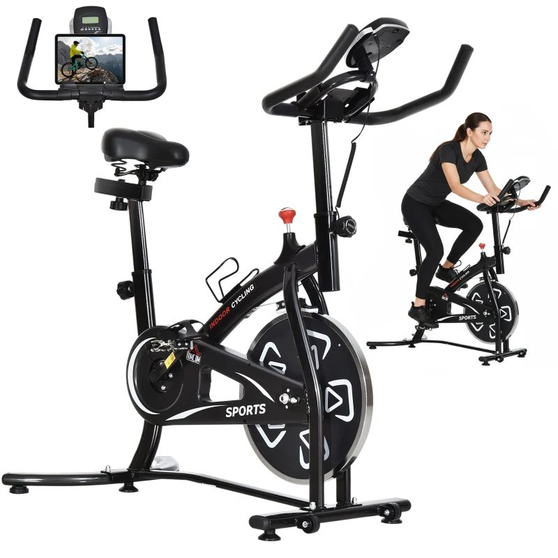 Soozier Exercise Bike, Stationary Bike with LCD Display, Indoor Cycling Bike for Home Workout, with 6kg Flywheel, Black