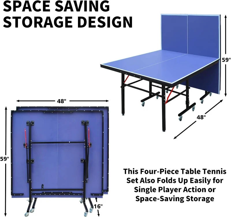 Foldable Professional Table Tennis Table for Indoors (8FT/9FT) — Playback Mode for Solo Practice, Includes Net & Posts, 2 Paddles, 3 Balls