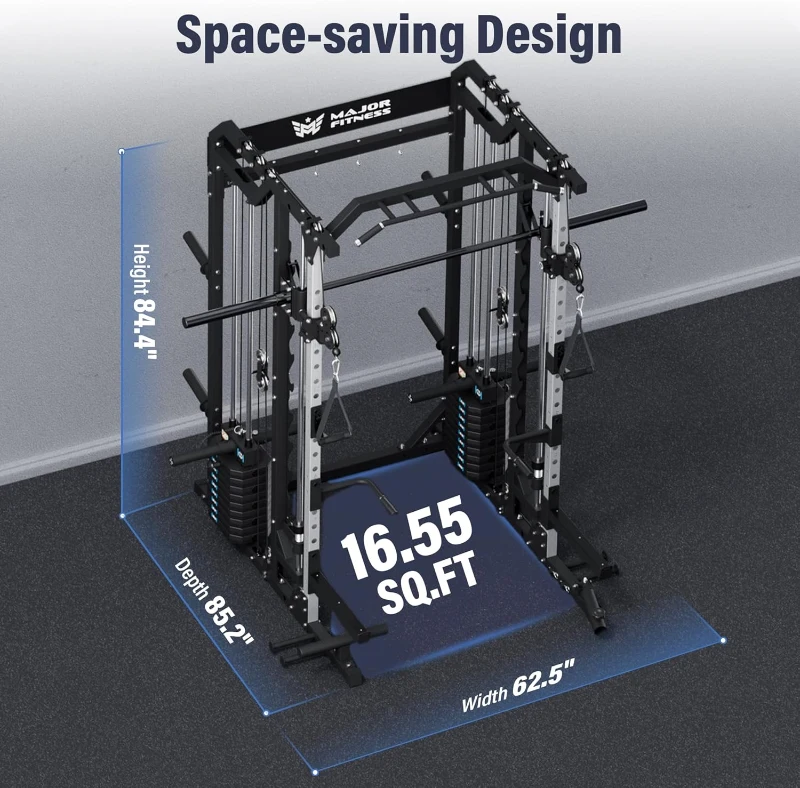 Major Fitness Drone2 Advanced Smith Machine – All-in-One Home Gym Squat Rack with Aluminum Pulley Set, Weight Bar, Dual Lat Pulldown Systems & Cable Crossover for Comprehensive Full-Body Training