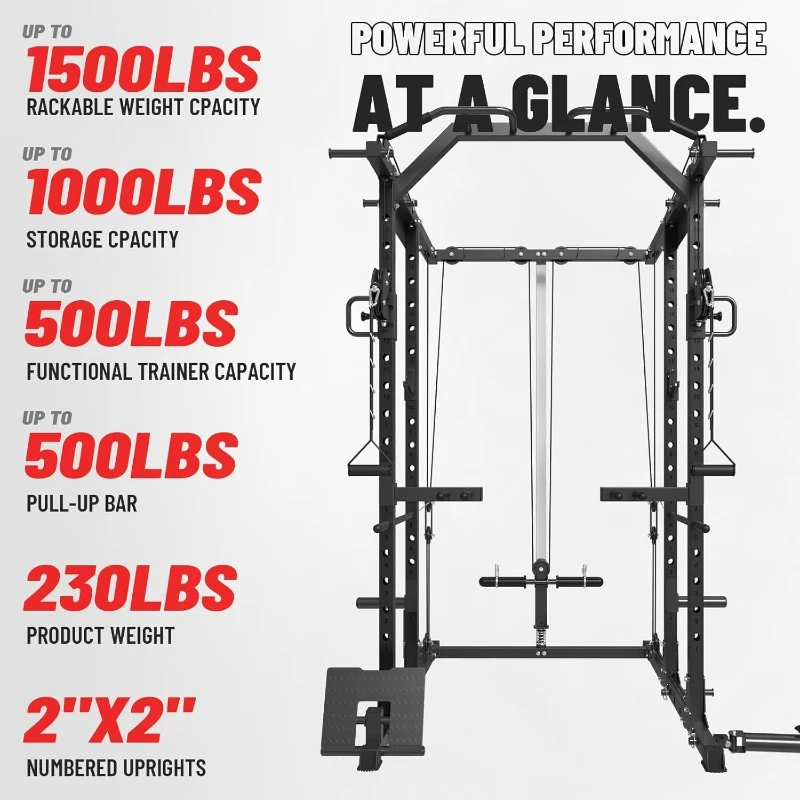 Mikolo K6 Power Cage — 8-in-1 Power Rack with Cable Crossover, Lat Pulldown & Pulley System (1500 lb)