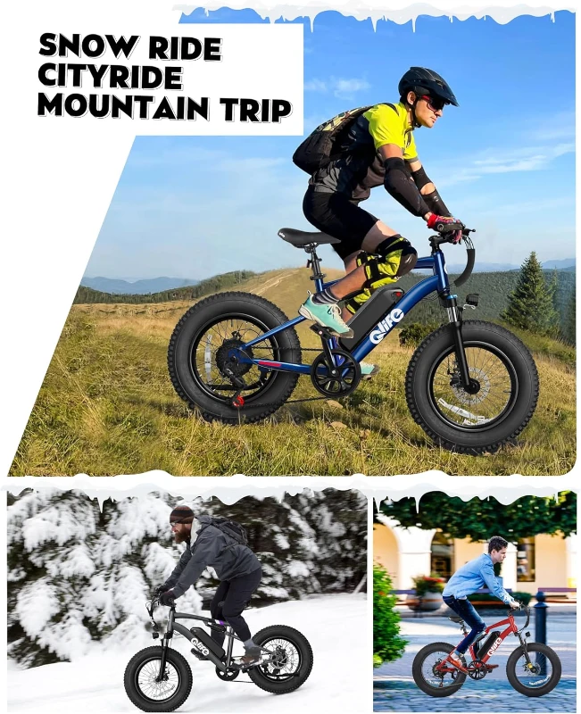 Qlife Racer Fat Tire 2.0 Electric Bike for Adults — Peak 1200W Brushless Motor, 28 MPH, 499Wh Removable Battery, 20"" x 4.0 Tires, 7-Speed Step-Over E-MTB