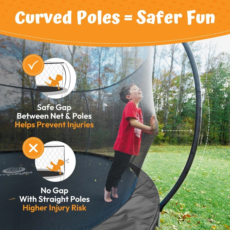 JUMPZYLLA Outdoor Trampoline with Enclosure & Ladder — 8/10/12/14/15/16 ft, ASTM-Certified Recreational Trampoline for Kids & Adults, Anti-Rust Frame