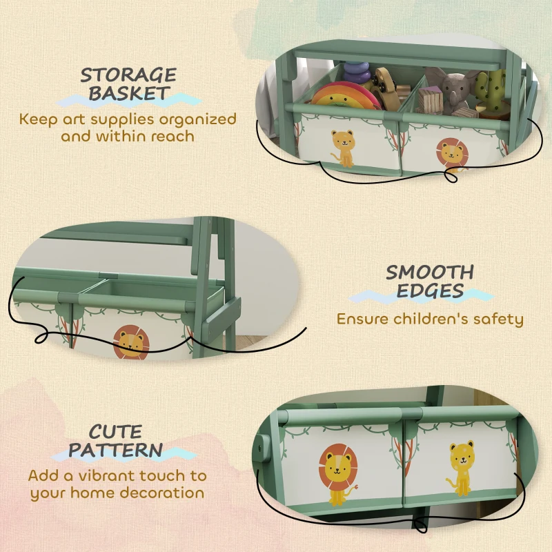 Qaba Art Easel for Kids, Double-Sided Whiteboard & Chalkboard with Paper Roll, Storage Baskets for Toddlers Ages 3-8, Green