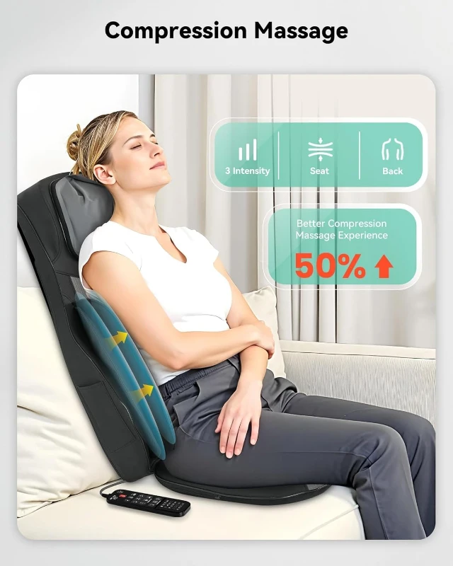 Snailax Shiatsu Neck & Back Massager with Heat - Adjustable-Height Neck Rollers, Vibration and Upgraded Kneading Compression Chair Pad for Home & Office