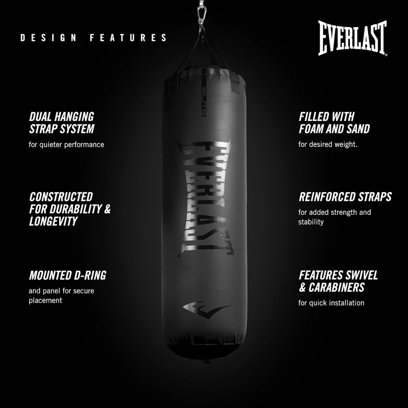 Everlast Elite 2 Heavy Bag with Quiet Strap System — Durable Hanging Boxing Bag