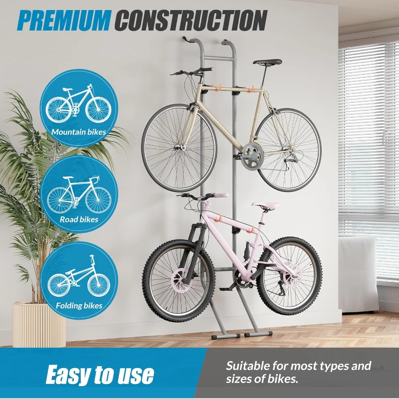 Suchtale 2-Bike Gravity Rack | Floor-to-Wall Bicycle Organizer for Garage & Indoor Storage — Adjustable Arms, Wall-Lean or Fixed Mount, Fits Road, MTB & E-bikes