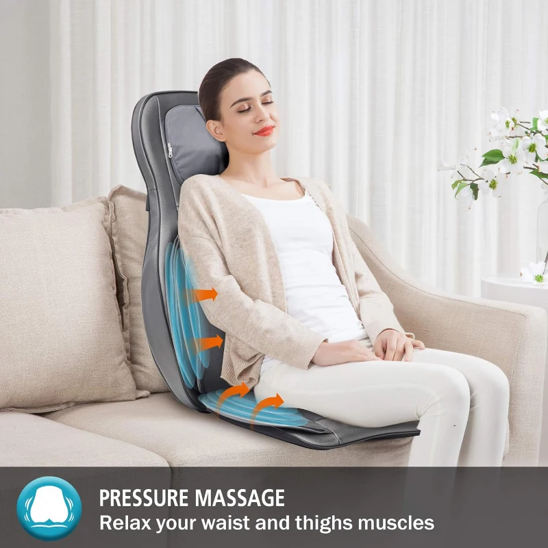 COMFIER Deep Tissue Back Massager — Shiatsu Neck & Back Pad with Heat, Rolling and Air Compression, Fits Office Chairs — Full-Body Massage Chair Pad Gift for Mom and Dad