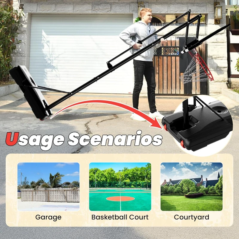 AWII SPORT 44"" Portable Basketball Hoop — Height Adjustable 4.8–10 ft, Outdoor/Indoor Goal System for Kids, Teens & Adults