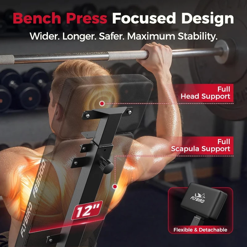 FLYBIRD Strength Training Bench — Adjustable, Foldable Space-Saving Weight Bench for Home Gym (Vertical Storage)