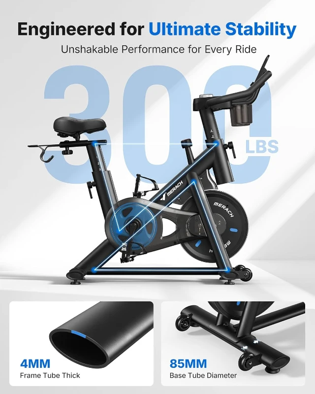MERACH Exercise Bike with Exclusive App, Low-Noise Magnetic Resistance, 300 lb Capacity, Tablet Mount & Fitness Courses