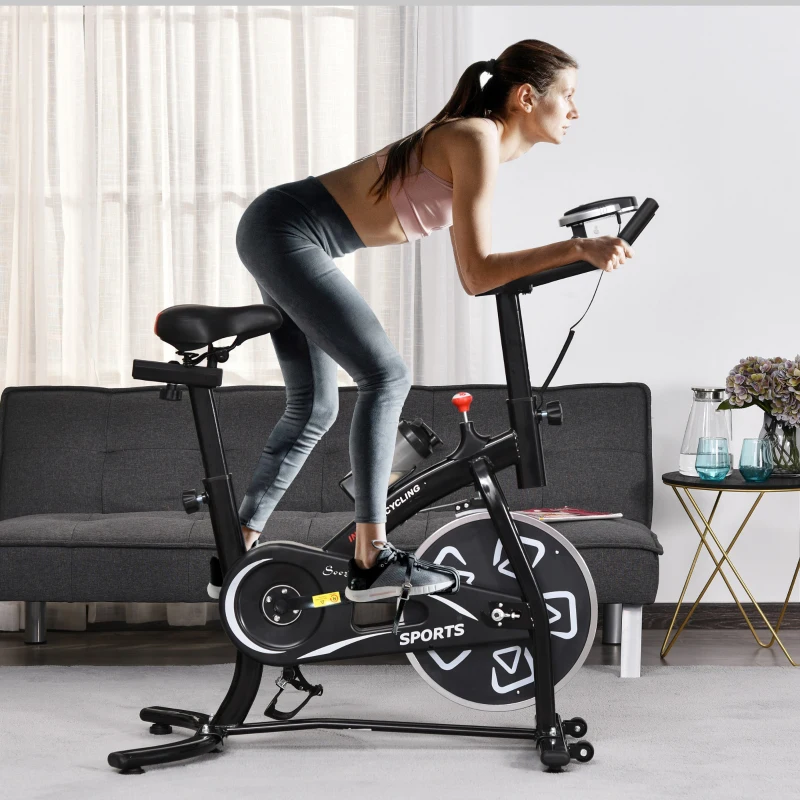 Soozier Exercise Bike, Stationary Bike with LCD Display, Indoor Cycling Bike for Home Workout, with 6kg Flywheel, Black