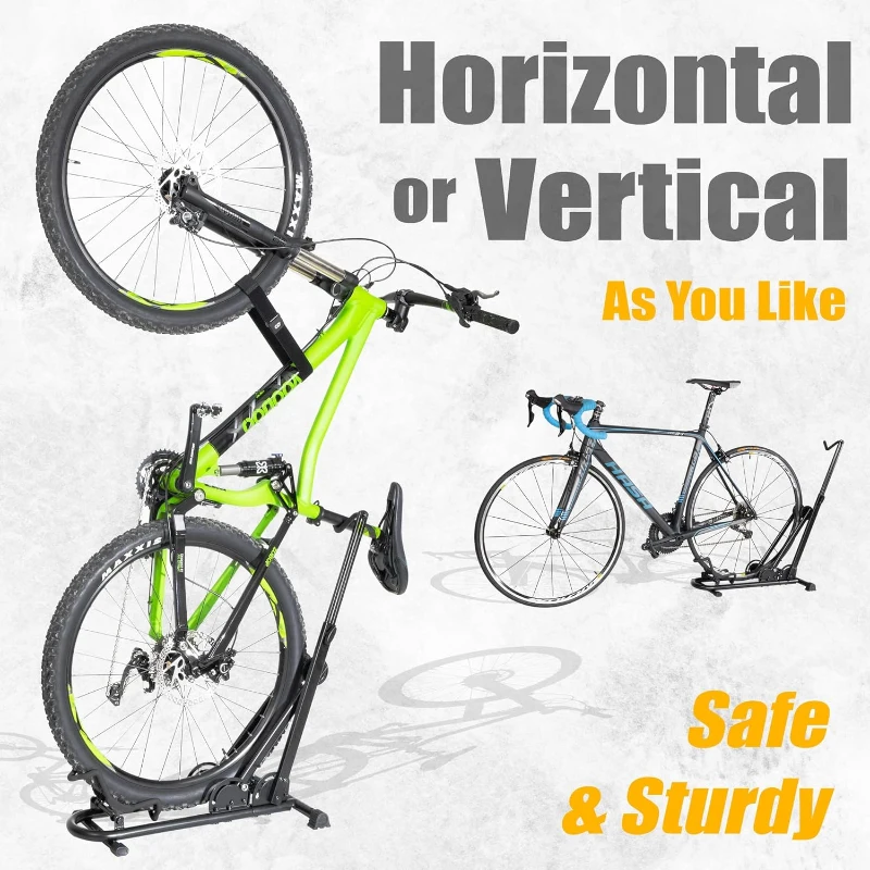 BIKE HAND Upright Bike Stand — Adjustable Vertical & Horizontal Floor Parking Rack with Seatpost Stabilizer for Bikes up to 29-inch Wheels (Single Bike)