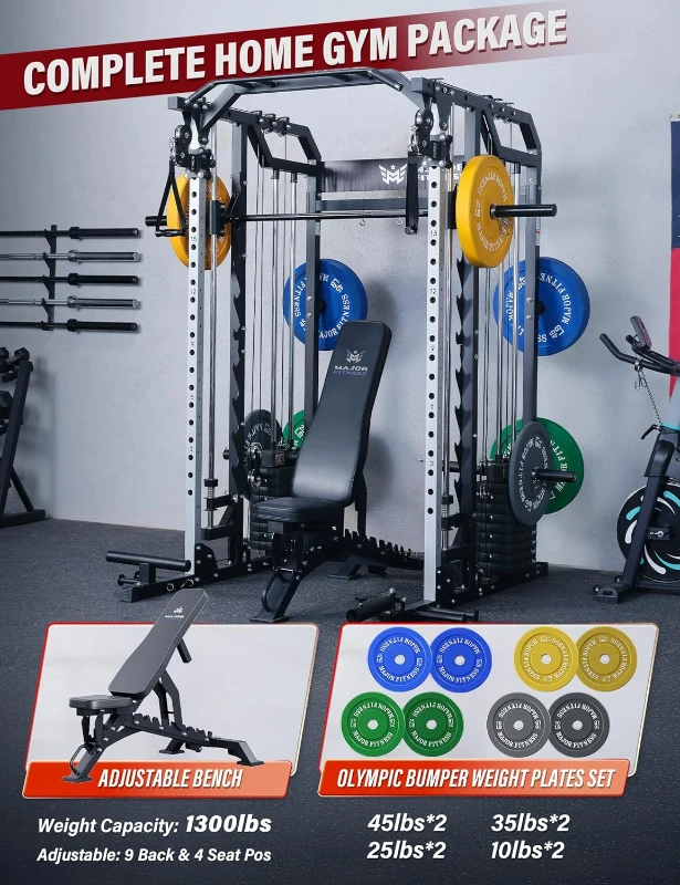 Major Fitness Drone2 Advanced Smith Training System – All-in-One Home Gym Rack with Aluminum Pulley Kit, Barbell, Dual Lat Pulldown Stations & Cable Crossover for Full-Body Training