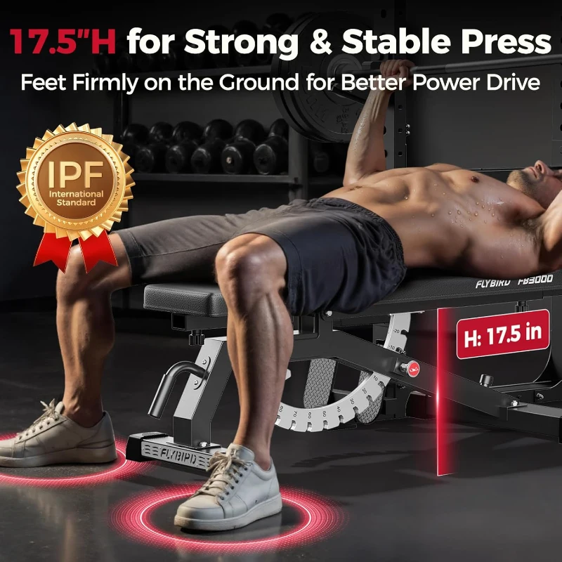 FLYBIRD Strength Training Bench — Adjustable, Foldable Space-Saving Weight Bench for Home Gym (Vertical Storage)