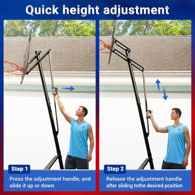 WIN.MAX Outdoor Portable Basketball Hoop with 44"" Shatterproof Backboard & Extra-Large Base — 4.9 to 10 ft Adjustable