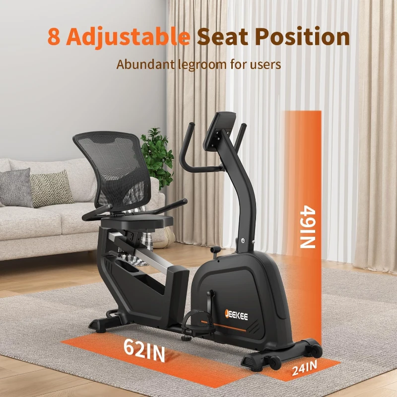 JEEKEE Recumbent Stationary Bike for Seniors — Home Exercise Bike, 300 lb Capacity, 16-Level Magnetic Resistance with Heart-Rate Handles