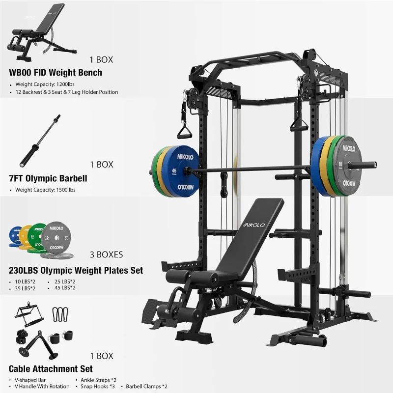 Mikolo HR05 2000LB Power Cage with Independent Dual Pulley System — Multi-Function Home Gym Rack & Cable Crossover