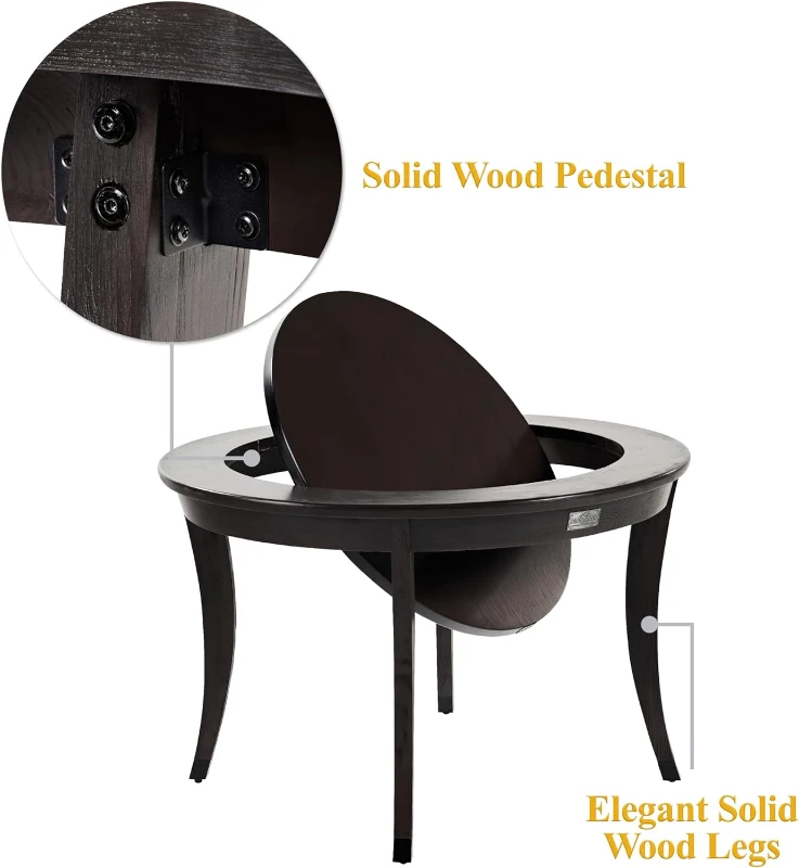 Barrington 48"" 2-in-1 Rotating Poker & Dining Table — Wood Veneer Frame with Hidden Faux-Leather Poker Top for 6 Players