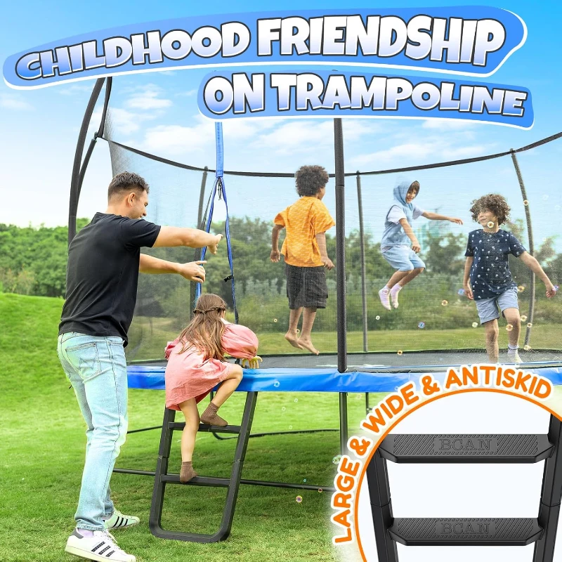 BCAN Recreational Trampoline with Safety Enclosure & Ladder, ASTM F381-16 Certified — Available 8ft–16ft for Kids and Adults