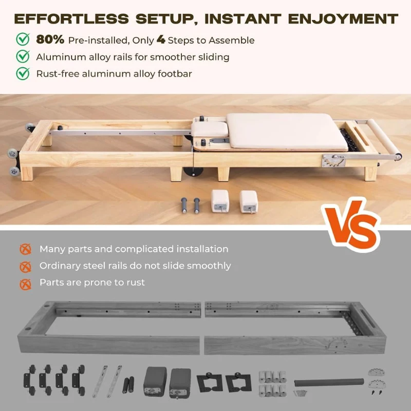 Oak Wood Pilates Reformer Machine – Studio-Grade, Quick Assembly, Foldable Home & Gym Equipment with Accessories