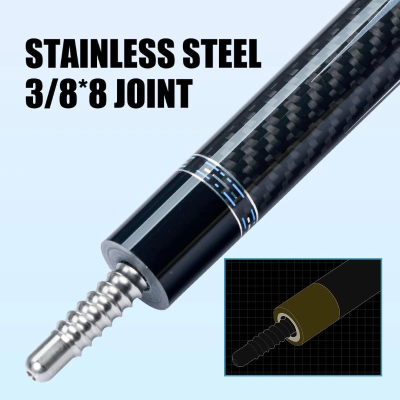 CRICAL 58"" Carbon Fiber Pool Cue Set CL-04 — Low-Deflection Billiard Cue with 3/8×8 Stainless Joint and 12.5mm Tip