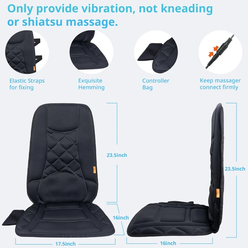 10-Motor Heated Vibration Seat Cushion — Back Massager Chair Pad with Heat, 10 Vibration Motors for Comfort and Pain Relief — Home & Office Use