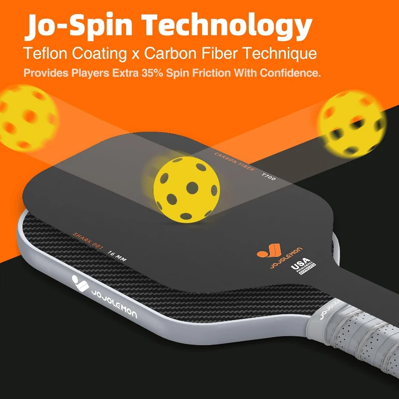 JOJOLEMON Carbon Fiber Pickleball Paddle with 16mm Shark Power Polymer Core — Optimized for Spin, Stability & Consistency