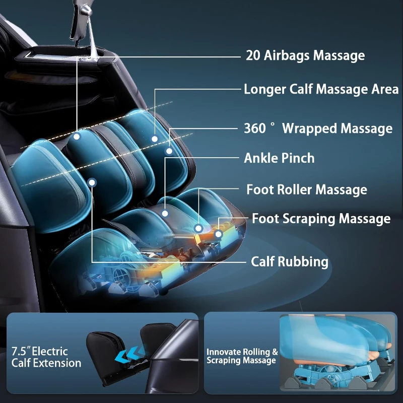4D Full-Body Massage Chair - 55"" S+L Track Zero Gravity Recliner | 20 Auto Modes, 11 Techniques, 40-Airbag System | Yoga Stretch, App Control (Black)