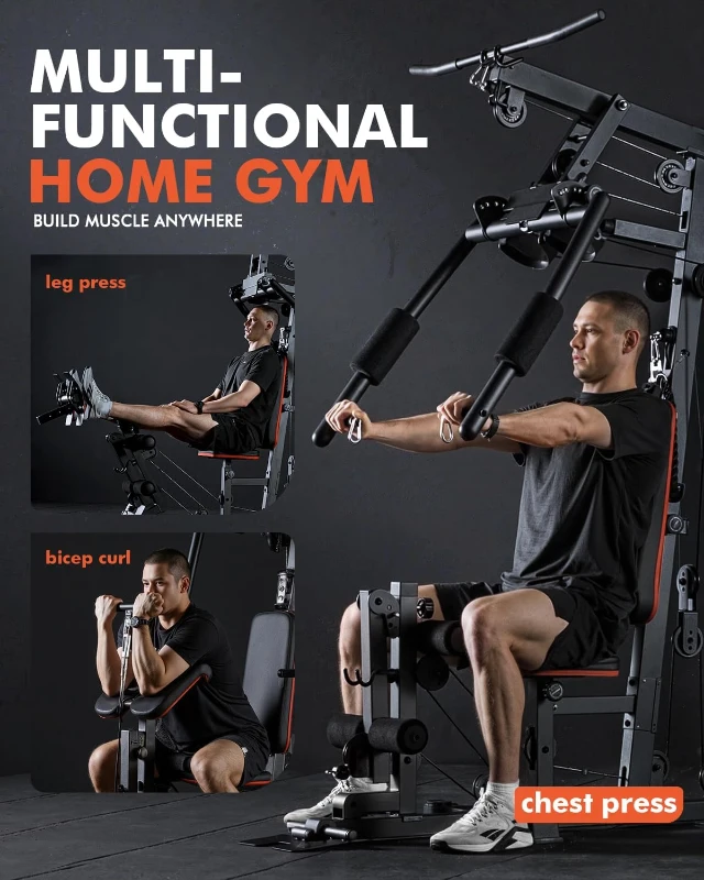 Mikolo Home Gym Station — Multifunctional Full-Body Workout Machine with 150 lb Weight Stack, Over 90 Exercises