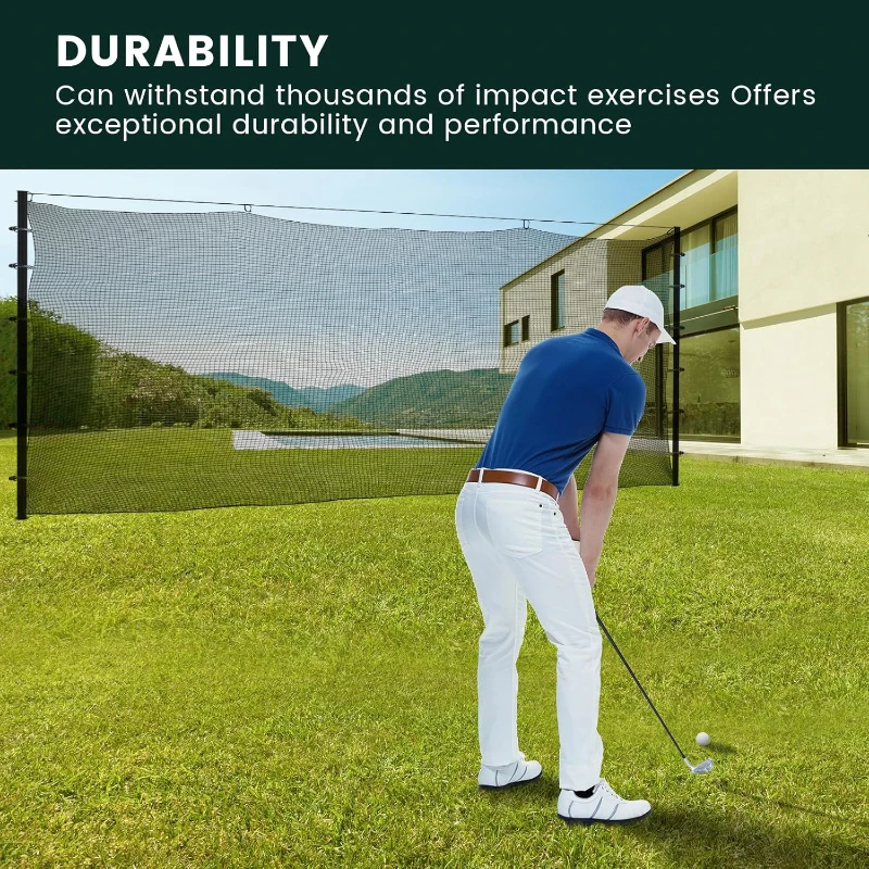 Sports Netting Golf Practice & Multi-Sport Hitting Net with 33ft Nylon Rope, Carabiners and Elastic Cords - Available in 10x10 to 15x20 Sizes