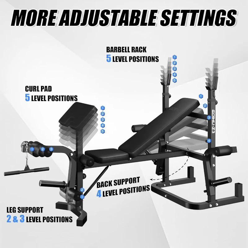 GOIMU Z3 9-in-1 Olympic Weight Bench Set with Leg Extension, Preacher Curl Pad & LAT Pulldown – 900 lb Capacity Strength Bench for Home Gym