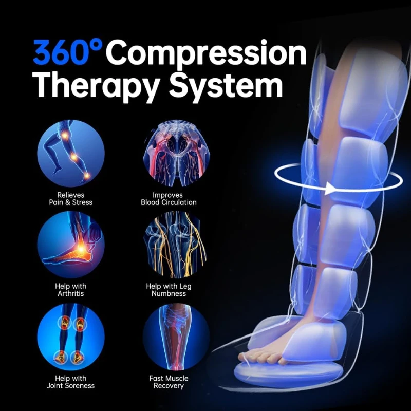 Heyelax Air Compression Leg Massager with Heat — Cordless Recovery Boots Sleeve for Circulation & Pain Relief, Thigh-to-Foot Compression (Large, 2-Pack, FSA)