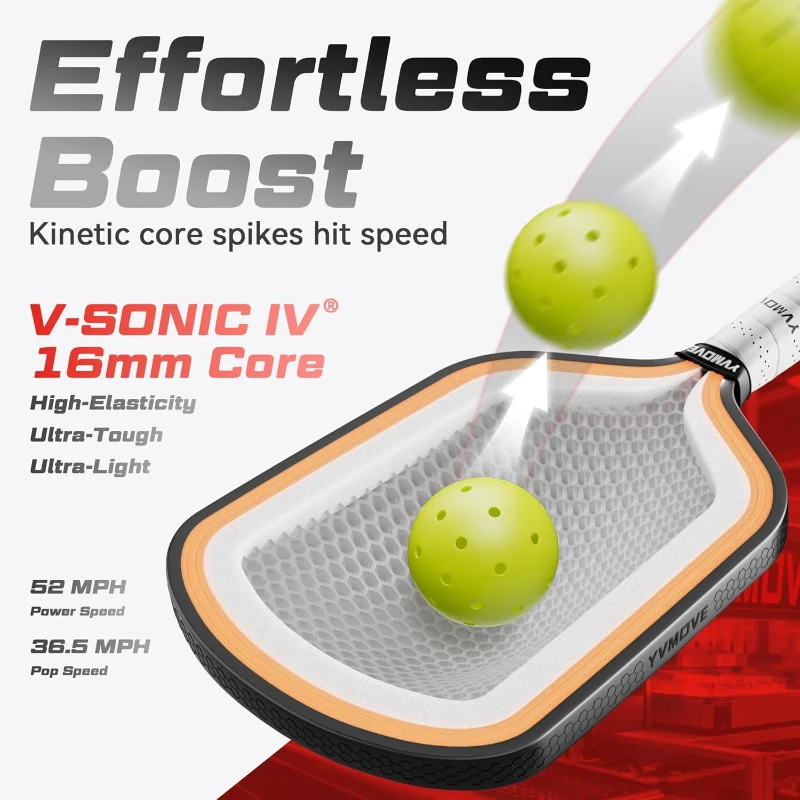 Advanced Pickleball Paddle – Ti-Carbon Hybrid Face, V-SONIC IV 16mm Core, Large Sweet Spot, Mid-Weight, Extended Grip | USAPA Tournament Approved