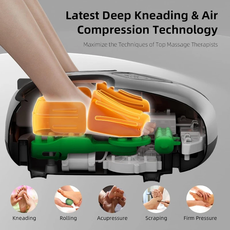 ALLYOUGER Shiatsu Foot Massager with Heat, Vibration, Air Compression and Deep Kneading for Plantar Fasciitis & Neuropathy — Removable Liners, Remote Control (Black)