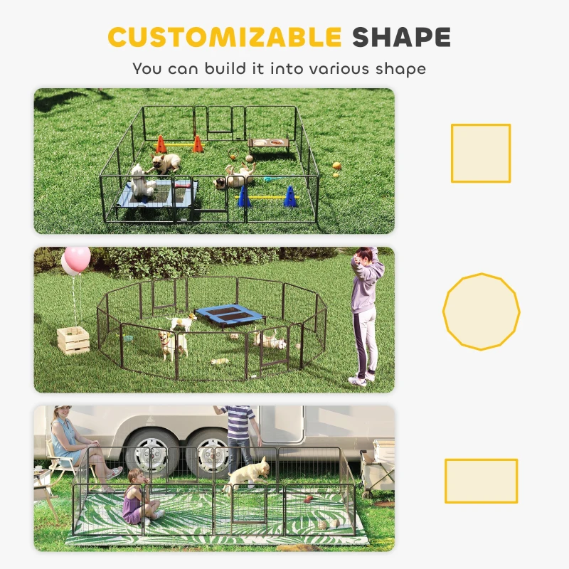 PawHut Dog Playpen, 31.5"W Heavy-Duty Metal Puppy Play Pen, Pet Exercise Fences for Outside and Indoor, DIY Design with Door for Small Dogs, 12 Panels, 23.5"H