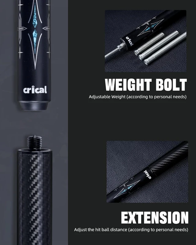 CRICAL 58"" Carbon Fiber Pool Cue – Professional Low-Deflection Billiard Cue with 3/8×8 Stainless Steel Joint & 12.5mm Tip