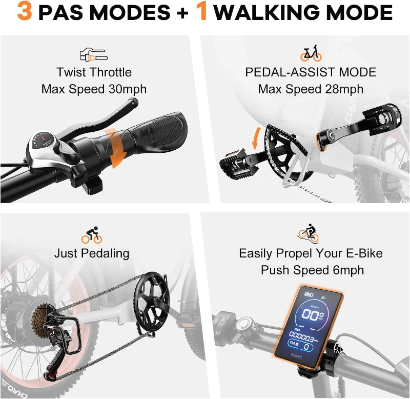 KEBIKO 1000W Peak Folding Electric Bike with 48V 20Ah Removable Battery, 30+ MPH, Up to 80 Mile Range, 20"" Fat Tire Foldable E-Bike for Adults - Commute/Beach/Snow