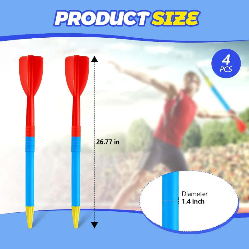 Wettarn 4-Pack 300g Youth Training Javelins – Soft-Tip Plastic Throwing Spears, 68 cm Collapsible Practice Javelin for Schools & Adults