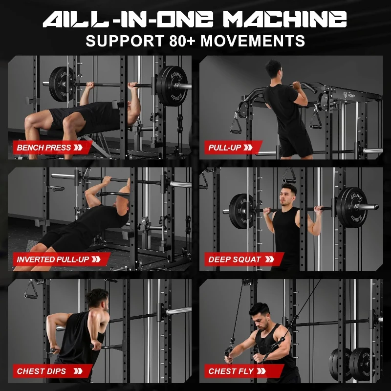 GOIMU S1-V4 Smith Machine Power Cage — 2000 lb Capacity All-in-One Squat Rack with Cable Crossover System and Multiple Attachments