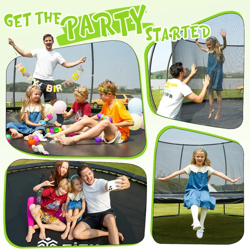 GIGU Outdoor Trampoline (10/12/14/15/16 ft) with Enclosure Net, Ladder & Anti-Rust Coating – Recreational, ASTM & CPSIA Approved