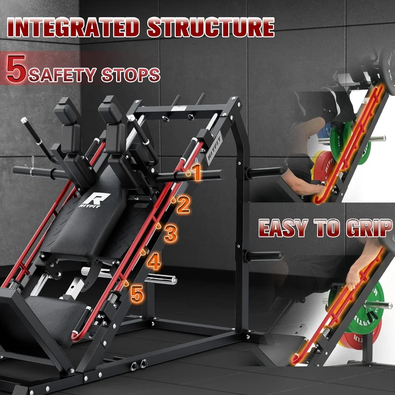 RitFit Gazelle Pro 3-in-1 Leg Press & Hack Squat Machine - High-Tensile Steel, 2000 lb Capacity, Adjustable Angles with Weight Storage